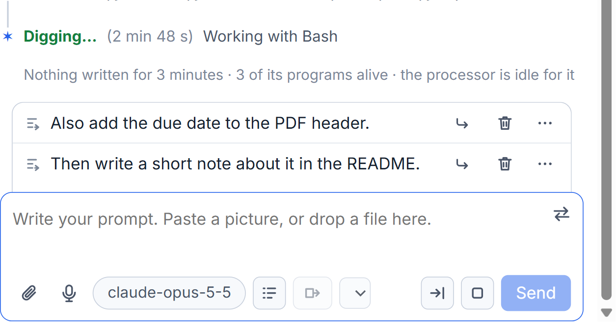 Prompts waiting in line while a session works